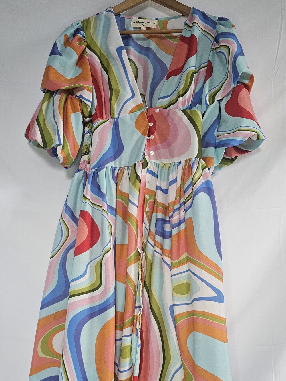 Retro Swirl Print Button-Front Midi Dress